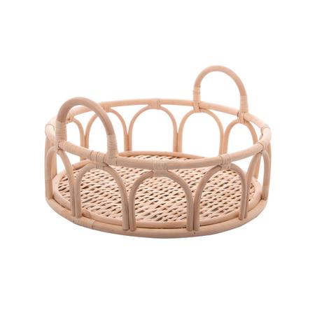 Imagem de Bandeja redonda de rattan com alça nature  30cm x 30cm x 16,5cm