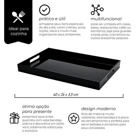 Imagem de Bandeja Retangular Black Alto Brilho 40 Cm - Mimo Style