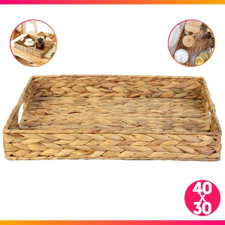 Imagem de Bandeja Retangular Seagrass Fibra Natural Grande Com Alça 40x30x6 Cm