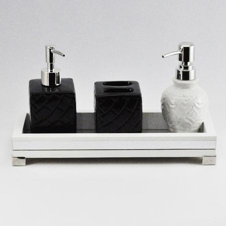 Imagem de Bandeja -SLIM LUXO- Lavabo Banheiro Espelhada Pés metal Madeira cor BRANCA - 12x32x5