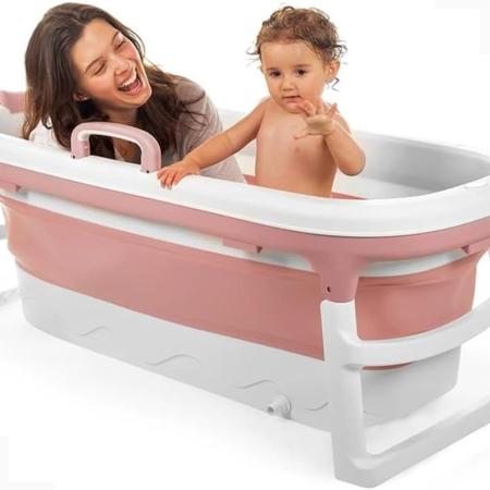 Banheira para Bebe Dobravel Baby Pil Grande Rosa 180L em Promoção