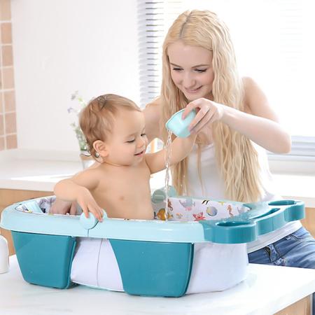 Banheira Bebê Infantil Portátil Baby Azul E Branco Dobrável