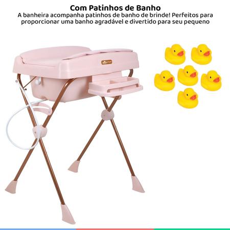 Imagem de Banheira Bebe Suporte Trocador Redutor Assento Saboneteira Millenia Rosa Burigotto + Brinquedo Banho