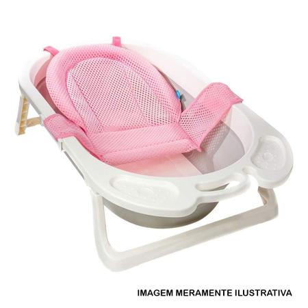 Imagem de Banheira para Bebê Leitosa Branca c/ Rede Protetora de Banho