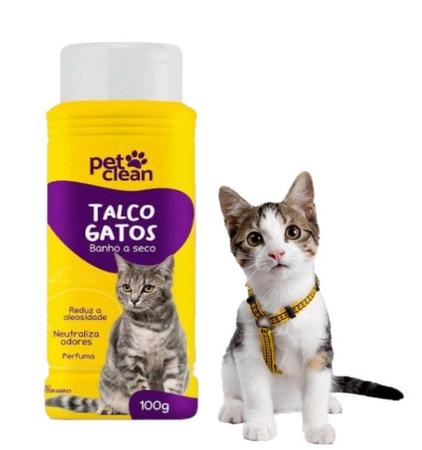 Imagem de Banho A Seco Talco Gatos Neutraliza Odores 100g Pet Clean