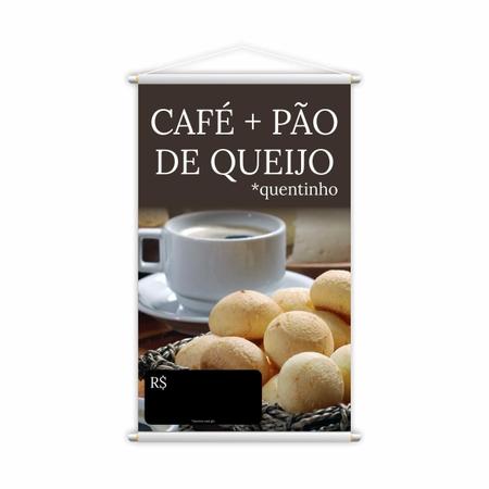 Imagem de Banner Café E Pão De Queijo Preço Cafeteria Lona 80X50Cm