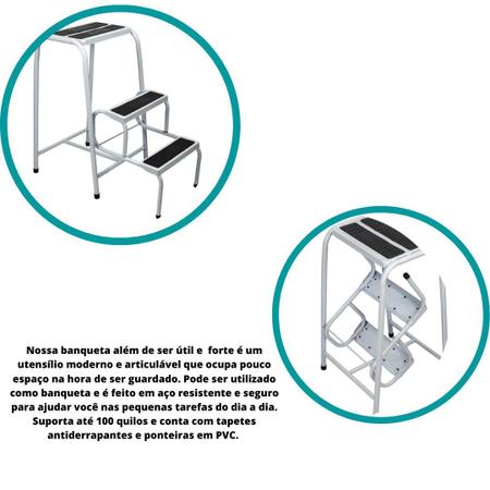 Imagem de Banqueta Escada 3 Degraus Banco Escadinha Hospitalar Aço Reforçada