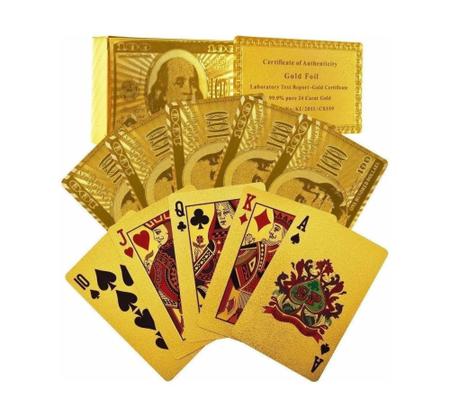 Baralho Dourado Ouro Jogos Poker Truco Paciencia Resistente a Agua 54 Cartas  Gold 24k Profissional Verso Dólar - Online - Baralho - Magazine Luiza