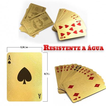 Baralho Dourado Ouro Jogos Poker Truco Paciencia Resistente a Agua 54  Cartas Gold 24k Profissional Verso Dólar - Online - Baralho - Magazine Luiza