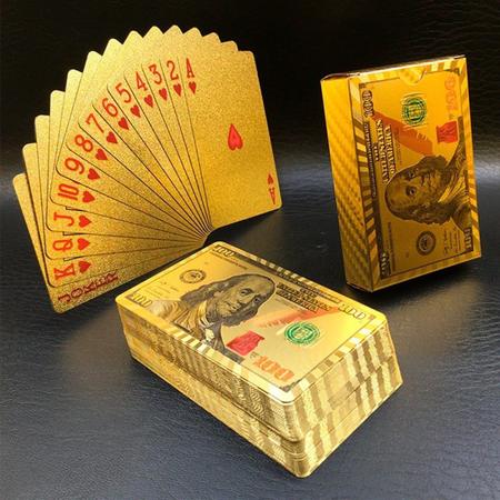 Baralho Dourado Ouro Jogos Poker Truco Paciencia Resistente a Agua 54 Cartas  Gold 24k Profissional Verso Dólar - Online - Baralho - Magazine Luiza