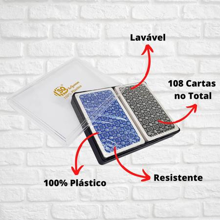 Baralho Duplo 100% Plástico 108 Cartas Prova D'Água Estojo Filtro