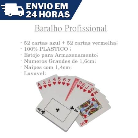 Baralho Duplo 100% Plástico 104 Cartas Prova De Água Estojo Jogo