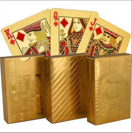 Imagem de Baralho Ouro Dollar Dourado Poker Cartas Jogos Prova D'agua