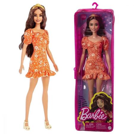 Boneca Barbie Fashionista Morena Vestido Laranja 182 FBR37 Mattel