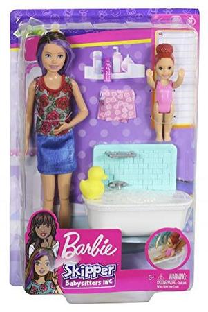 Imagem de Barbie Skipper Babysitters Inc. Playset com Banheira, Boneca Skipper de Babá e Boneca Pequena Criança com Botão para Mover Braços e Respingos, Além de Acessórios Temáticos, Presente para Crianças de 3 a 7 anos