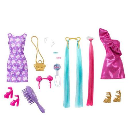 Imagem de Barbie Totally Hair Vestido Rosa e Cabelo Neon - Mattel