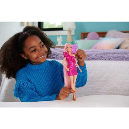 Imagem de Barbie Totally Hair Vestido Rosa e Cabelo Neon - Mattel