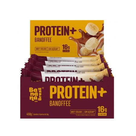 Imagem de Barra 16g Protein+ Zero Açúcar Banana Brasil Banoffee contendo 9 unidades de 50g cada