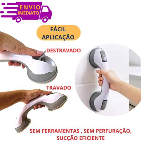 Imagem de Barra de Apoio Ventosa Deficiente Idoso Cadeirante Corrimão Banheiro kit 2 peças