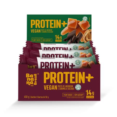 Imagem de Barra Protein+ Vegan Sabor Pasta de Amendoim e Caramelo Display 9un de 50g - Banana Brasil - 60243