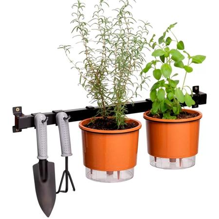 Imagem de Barra Suporte p/ Vaso Horta Vertical Treliça Ferro 60cm Pendurar Plantas Temperos na Parede Multiuso Raiz