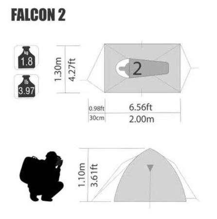 Imagem de Barraca de Camping Falcon NTK 2 Pessoas e Coluna D'água de 1000mm