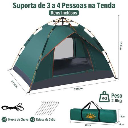 Imagem de Barraca para Camping até 4 Pessoas Impermeável Expansão Automática Anti-Mosquito Abertura Rápida