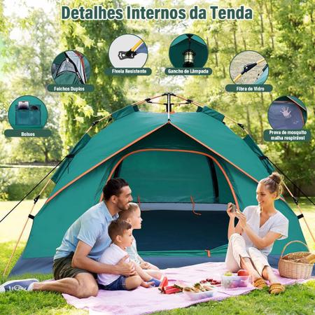 Imagem de Barraca para Camping até 4 Pessoas Impermeável Expansão Automática Anti-Mosquito Abertura Rápida