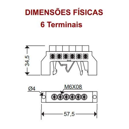 Imagem de Barramento Neutro para Trilho Din 6 Ligações 80a Sibratec