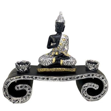 Base Aparador Estátua de Buda Hindu com Altar e 2 Castiçais em Resina - LZ Decorações Imagem de Base Aparador Estátua de Buda Hindu com Altar e 2 Castiçais em Resina