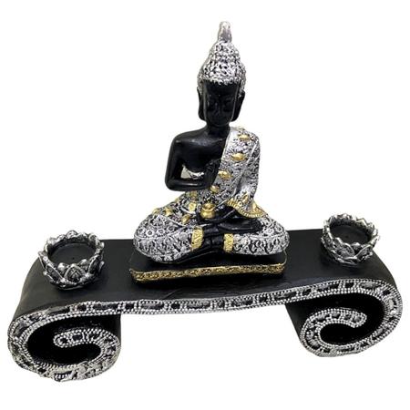 Base Aparador Estátua de Buda Hindu com Altar e 2 Castiçais em Resina - LZ Decorações Imagem de Base Aparador Estátua de Buda Hindu com Altar e 2 Castiçais em Resina
