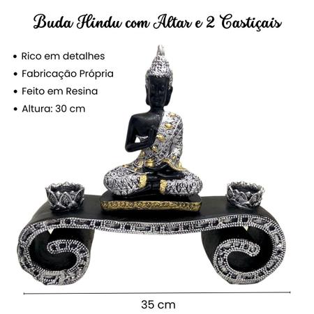 Base Aparador Estátua de Buda Hindu com Altar e 2 Castiçais em Resina - LZ Decorações Imagem de Base Aparador Estátua de Buda Hindu com Altar e 2 Castiçais em Resina