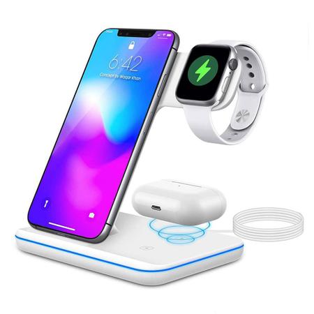 Carregador Sem Fio iPhone Apple Watch AirPods Indução 3 em 1