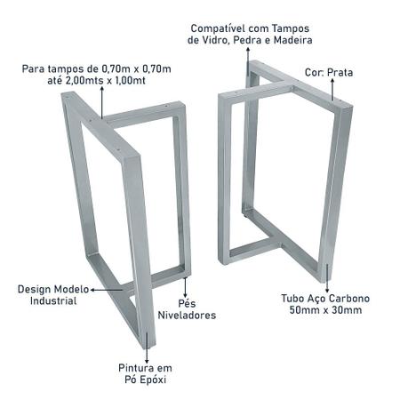 Imagem de Base de Mesa de Jantar Kansas para Tampos de Vidro Pedra e Madeira até 200cm x 100cm - Prata