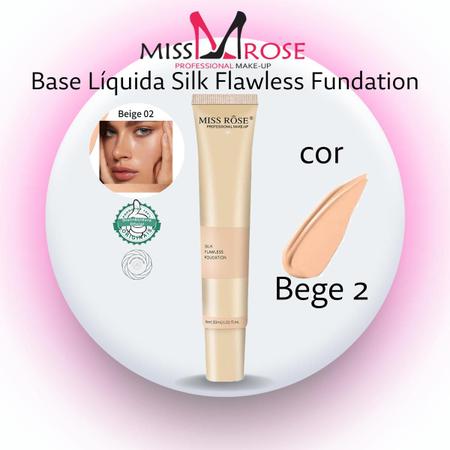 Base Líquida Silk Flawless Fundation Maquiagem de Rosto Miss Rôse Cor Bege 2  - Online - Base Facial - Magazine Luiza