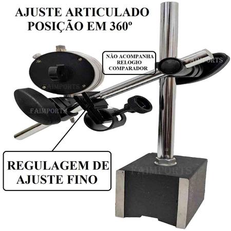 Imagem de Base Magnetica Articulada Para Relogio Comparador Fixação C Orelha Sem Orelha Apalpador Ajuste Fino