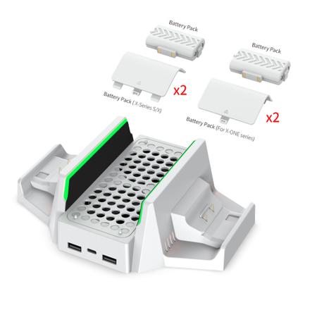 Imagem de Base Multiuso Compatível Com Xbox Series S Com Cooler + Carregador Duplo + 2 Baterias + 4 Tampas
