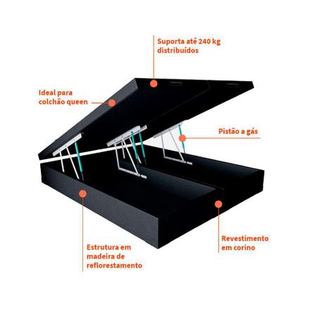 Imagem de Base para Cama Box Queen Premium com Baú material sintético (45x158x198) Preta