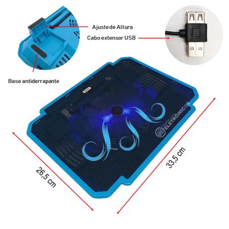 Imagem de Base Para Notebook Até 17 Polegadas Com Cooler Luminoso Refrigeração USB 2.0 Azul - KP9012