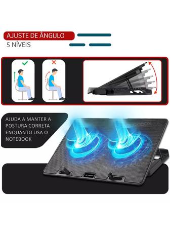 Imagem de Base para notebook NBC-50BK até 15,6” com 2 Coolers Led Azul C3Tech ventilação com regulagem de altura conexão USB