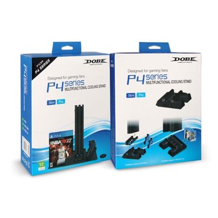 Suporte para PS4 com ventoinha de resfriamento para PS4 Slim/PS4  Pro/PlayStation 4, suporte vertical para PS4 com estação de carregamento de  controle duplo e armazenamento de 16 jogos