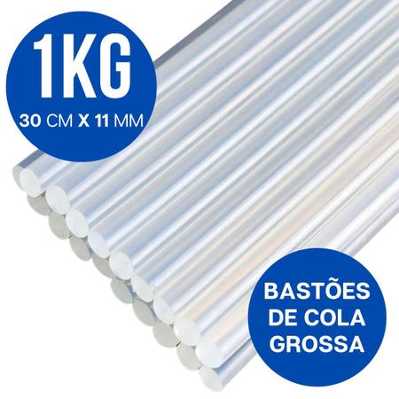 Imagem de Bastão Cola Quente Grossa Branca Pacote Com 1 Kg 11mm x 30cm