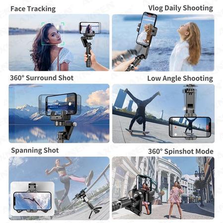 Imagem de Bastão Estabilizador Pau de Selfie Gimbal Q18: App Flash Controle Bluetooth Tripé Extensível Rastreador Facial 360º