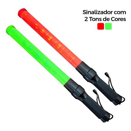 Imagem de Bastao Sinalizador 2 Cores Kit 5 Unidades Grande Led Lanterna Fluorescente Sinalizaçao Guarda Estacionamento Emergencia Fiscalizaçao