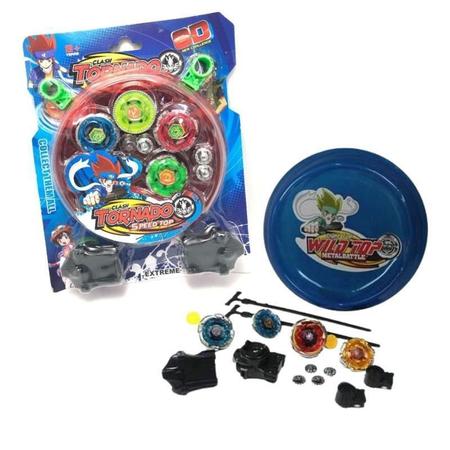 Batalha Beyblade Kit Com 4 Peões Mini Arena ul Ou Vermelha - Speed