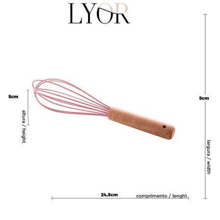 Imagem de Batedor de Ovos Silicone Cabo Bambu Charmy Rosa 24,5cm Lyor