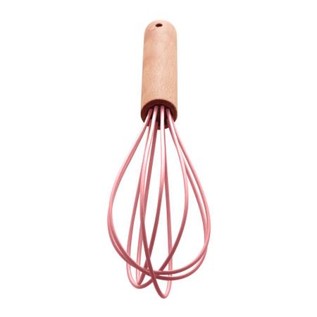 Imagem de Batedor de Ovos Silicone Cabo Bambu Charmy Rosa 24,5cm Lyor