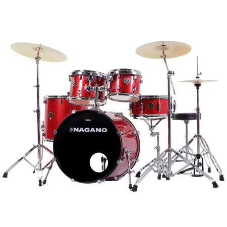 Imagem de Bateria Acustica Nagano Drum Garage Rock Bumbo 22 Wine Sparkle c/ Banco