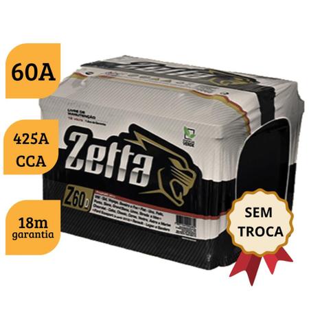 Imagem de Bateria de Carro Zetta 60 Amperes Selada 18 Meses De Garantia SEM TROCA