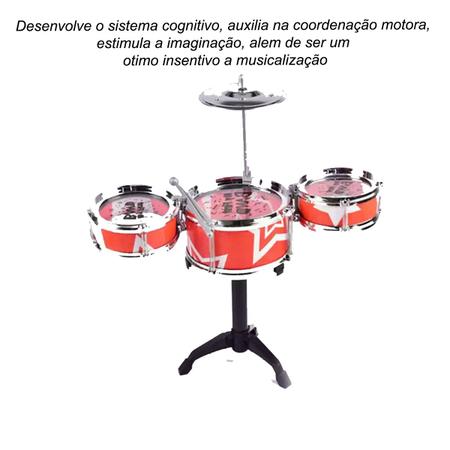 Imagem de Bateria Infantil De Brinquedo Musical Jazz Drum Mila Toys Completo Chimbal 3 Tambores Diversão Garantida